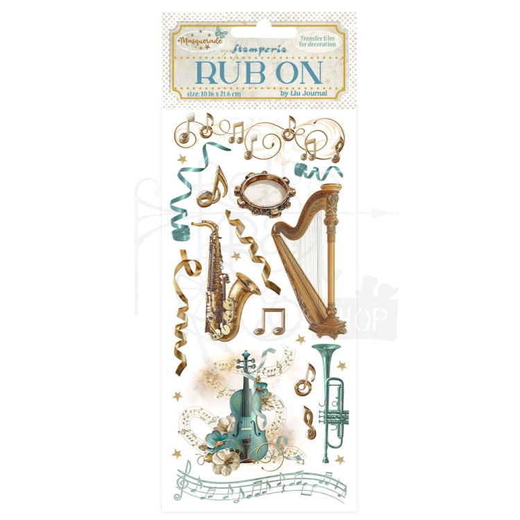 Rub-on transfer 10x21.6cm Masquerade Instrumenty DFLRB137 Stamperia