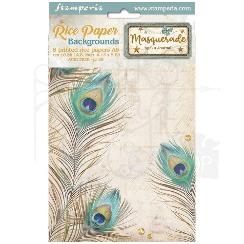 Papier ryżowy A6 Masquerade Tła 8 sztuk DFSAK6036 Stamperia