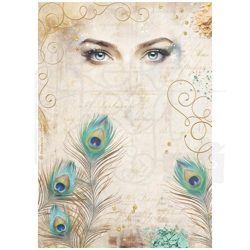 Papier ryżowy do decoupage A4 Masquerade Oczy i piórka DFSA4984 Stamperia