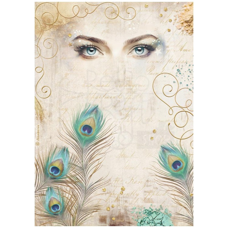 Papier ryżowy do decoupage A4 Masquerade Oczy i piórka DFSA4984 Stamperia