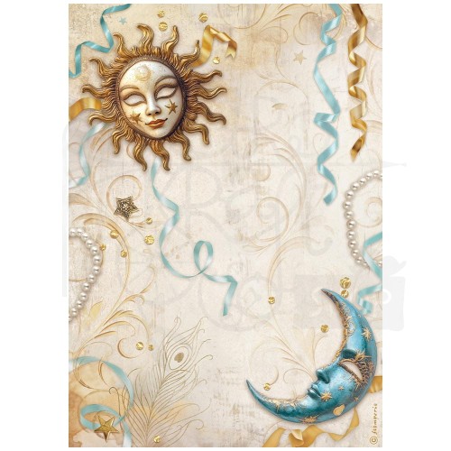 Papier ryżowy do decoupage A4 Masquerade Słońce i księżyc DFSA4982 Stamperia