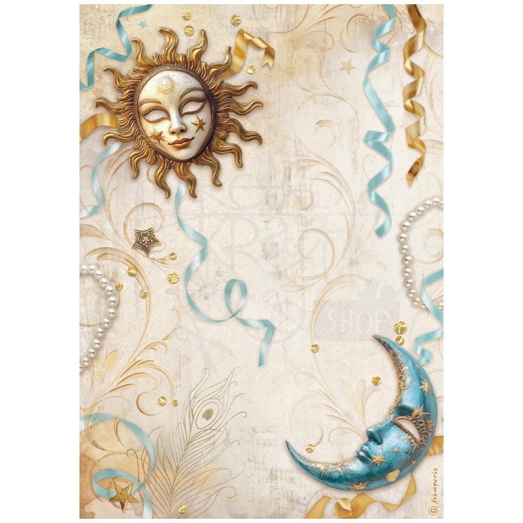 Papier ryżowy do decoupage A4 Masquerade Słońce i księżyc DFSA4982 Stamperia