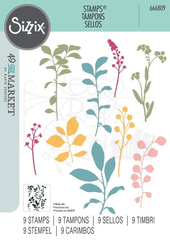 Stempel akrylowy Fine Stems 01 by 49 and Market 9szt 666809 Sizzix