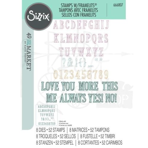 Zestaw wykrojniki i stemple Framelits Fine Line Alpha 01 by 49 and Market 60szt 666807 Sizzix