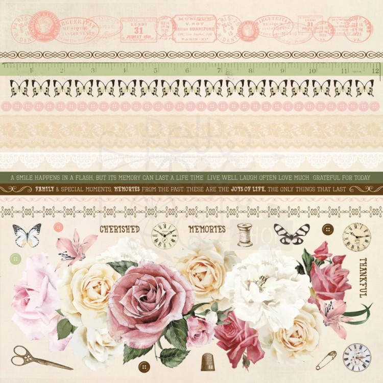 Naklejki papierowe arkusz 30x30 Mademoiselle Retro róże i wzorki SS317 Kaisercraft