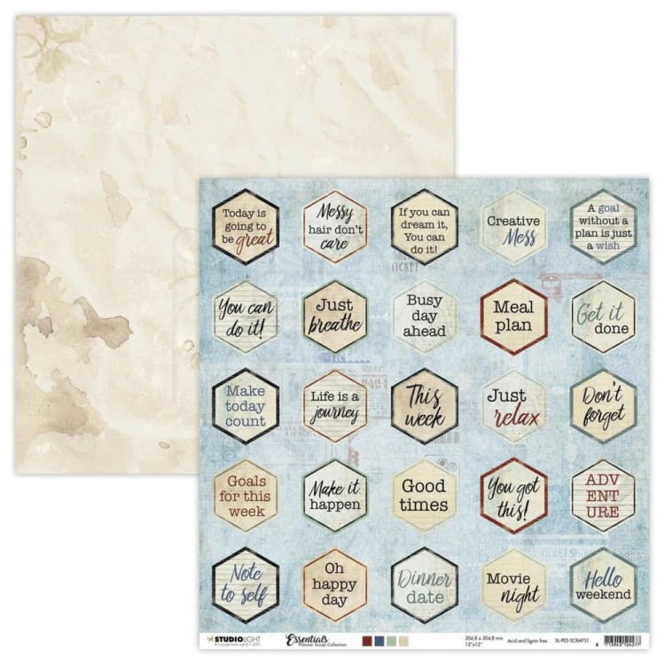 Papier do scrapbookingu 30x30 Essentials scrap planner Tekst labels Nr.31 SL-PES-SCRAP31 Studio Light