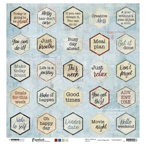Papier do scrapbookingu 30x30 Essentials scrap planner Tekst labels Nr.31 SL-PES-SCRAP31 Studio Light