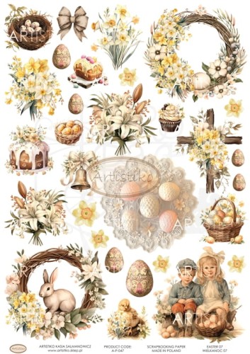 Papier do scrapbookingu A4 dodatki do wycinania Wielkanoc 07 A-P-047 Artistiko