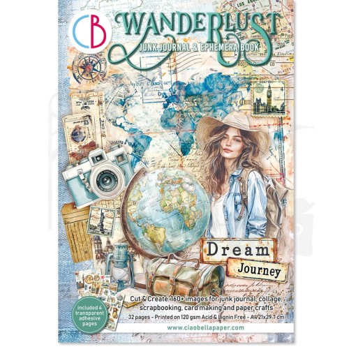 Zestaw papierów A4 Junk Journal &amp; Ephemera Book Wanderlust 32arkusze CBB006 Ciao Bella