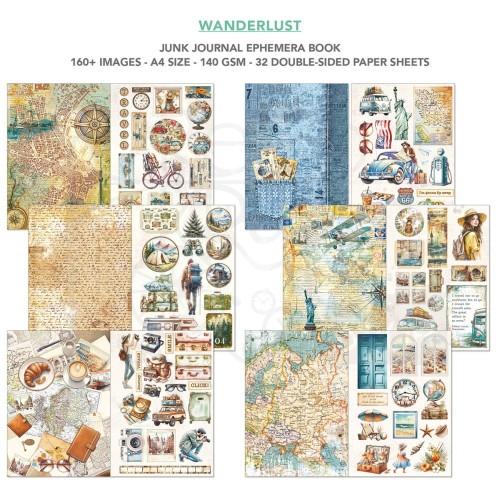 Zestaw papierów A4 Junk Journal &amp; Ephemera Book Wanderlust 32arkusze CBB006 Ciao Bella
