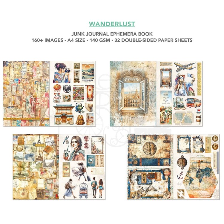 Zestaw papierów A4 Junk Journal &amp; Ephemera Book Wanderlust 32arkusze CBB006 Ciao Bella