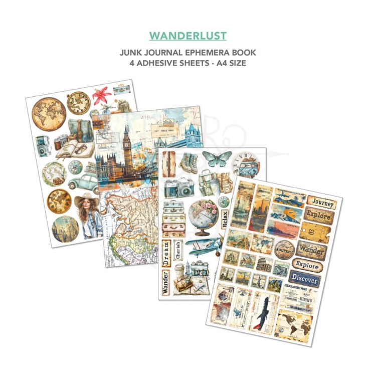 Zestaw papierów A4 Junk Journal &amp; Ephemera Book Wanderlust 32arkusze CBB006 Ciao Bella