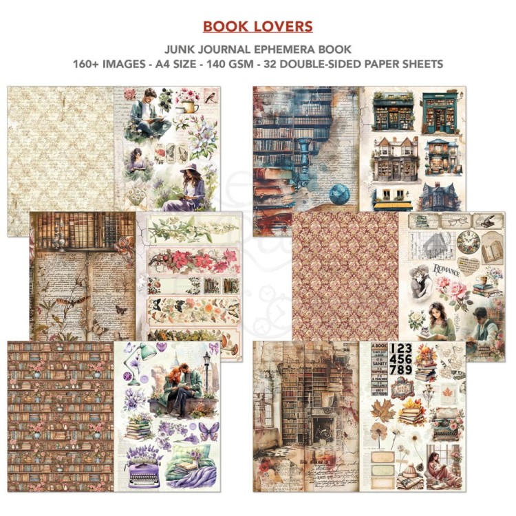 Zestaw papierów A4 Junk Journal &amp; Ephemera Book Book Lovers 32arkusze CBB005 Ciao Bella