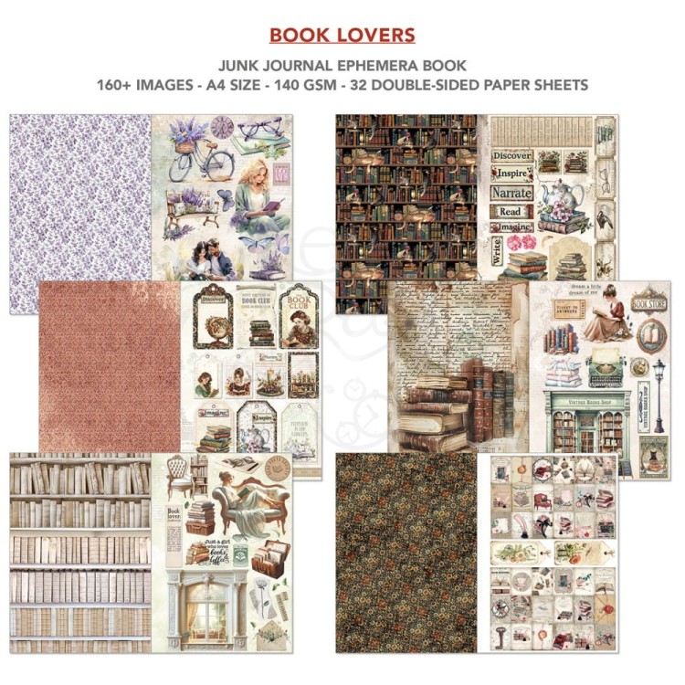 Zestaw papierów A4 Junk Journal &amp; Ephemera Book Book Lovers 32arkusze CBB005 Ciao Bella