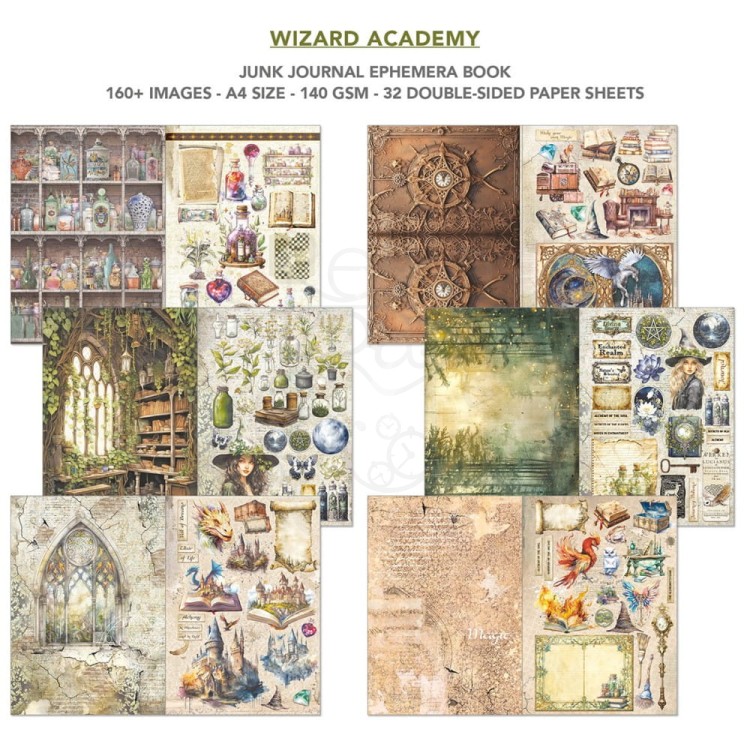 Zestaw A4 Junk Journal &amp; Ephemera Book Wizard Academy 32arkusze CBB004 Ciao Bella