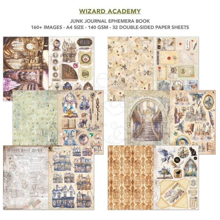 Zestaw A4 Junk Journal &amp; Ephemera Book Wizard Academy 32arkusze CBB004 Ciao Bella