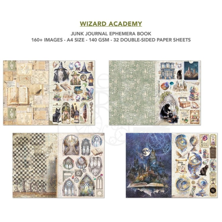 Zestaw A4 Junk Journal &amp; Ephemera Book Wizard Academy 32arkusze CBB004 Ciao Bella