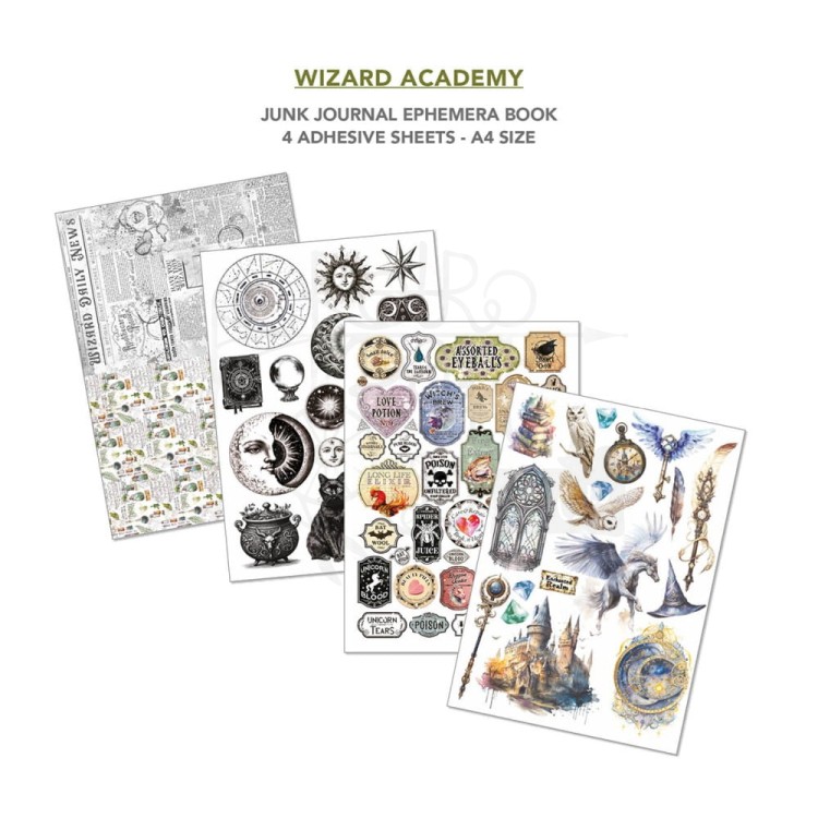 Zestaw A4 Junk Journal &amp; Ephemera Book Wizard Academy 32arkusze CBB004 Ciao Bella