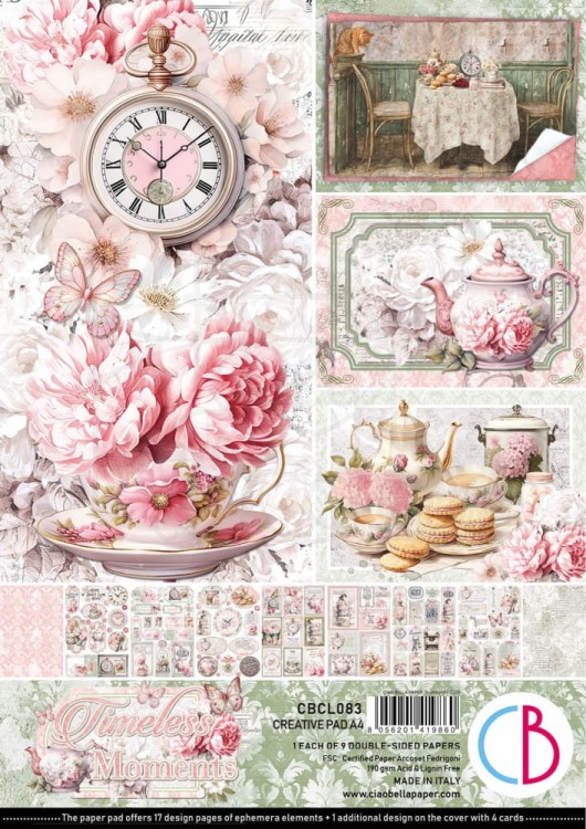 Zestaw papierów do scrapbookingu A4 Timeless Moments 9szt CBCL083 Ciao Bella