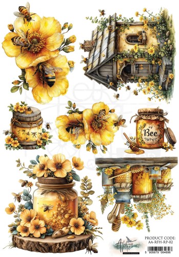 Papier ryżowy do decoupage A4 Recipe for Happiness Pszczoły i miód AA-RFH-RP-02 Alchemy of Art
