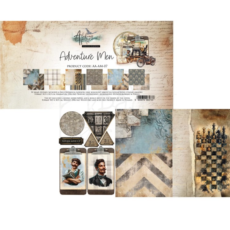 Zestaw papierów do scrapbookingu 30x30 Adventure Men AA-AM-07 Alchemy of Art