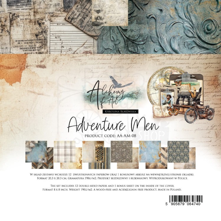 Zestaw papierów do scrapbookingu 20x20 Adventure Men AA-AM-08 Alchemy of Art