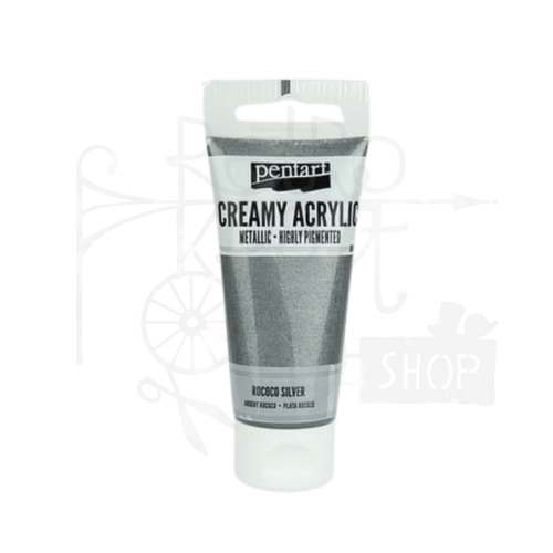 Farba akrylowa creamy metaliczna rococo srebro 60ml 28022 Pentart