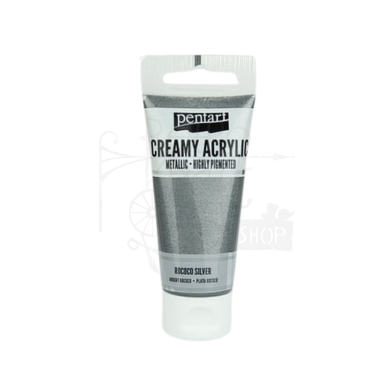 Farba akrylowa creamy metaliczna rococo srebro 60ml 28022 Pentart