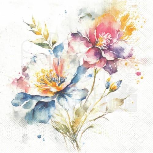 Serwetka 33x33 - Akwarelowe pastelowe kwiaty