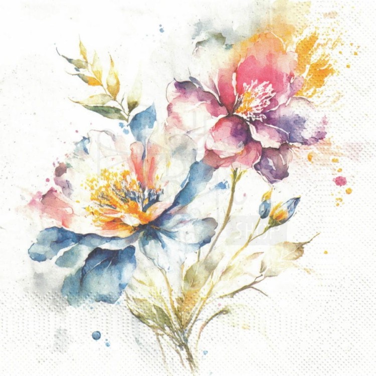 Serwetka 33x33 - Akwarelowe pastelowe kwiaty