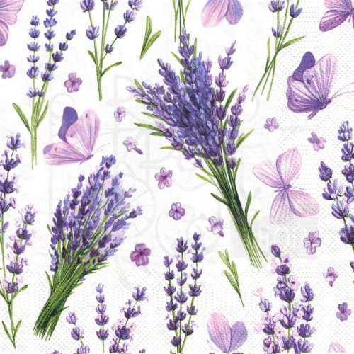 Serwetka 33x33 - Bukiety lawendy i motyle