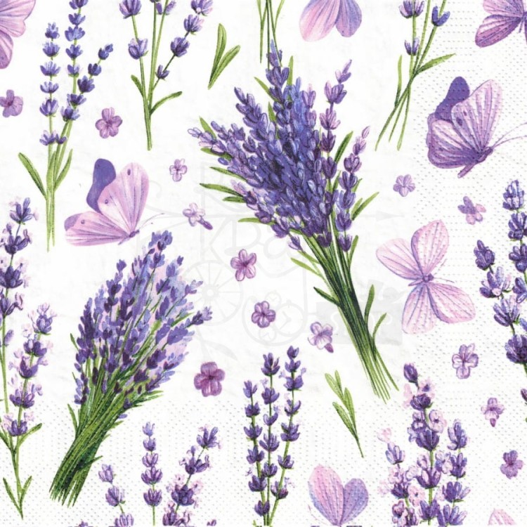 Serwetka 33x33 - Bukiety lawendy i motyle