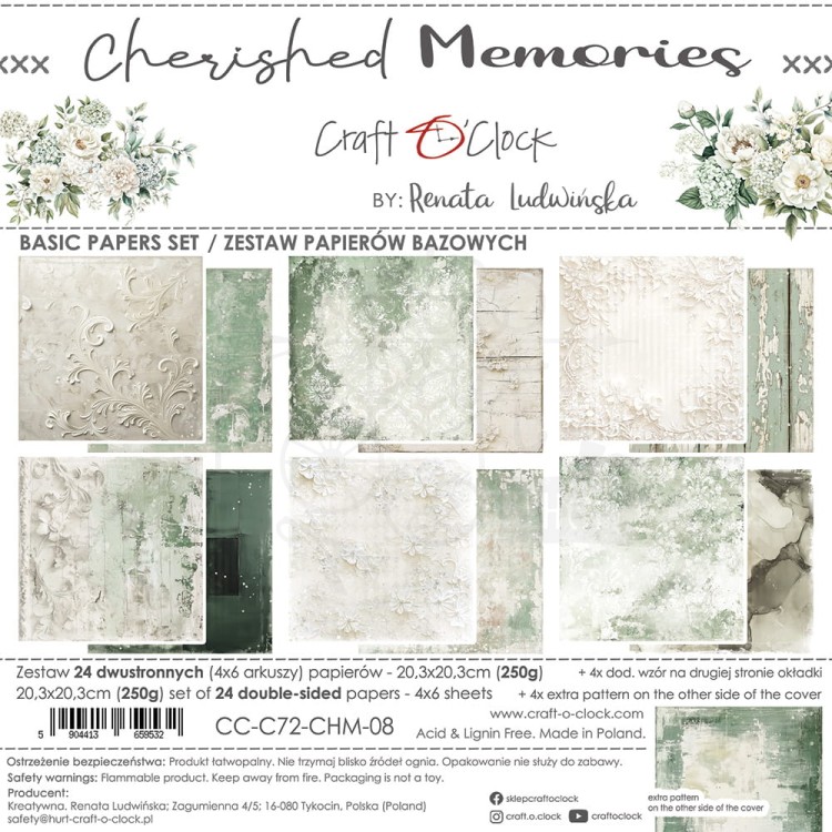 Zestaw papierów do scrapbookingu 20x20 Cherished Memories - Basic CC-C72-CHM-08 Craft O'Clock