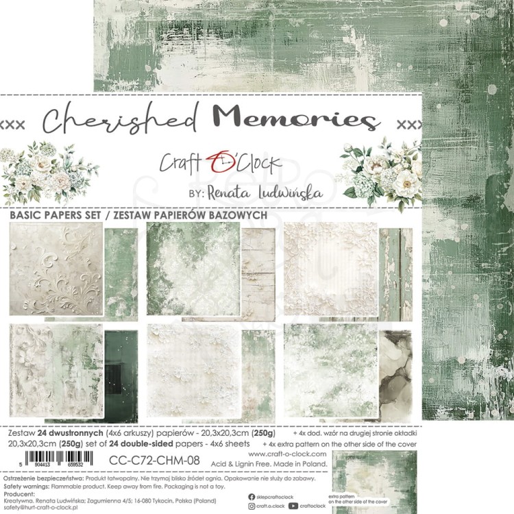 Zestaw papierów do scrapbookingu 20x20 Cherished Memories - Basic CC-C72-CHM-08 Craft O'Clock