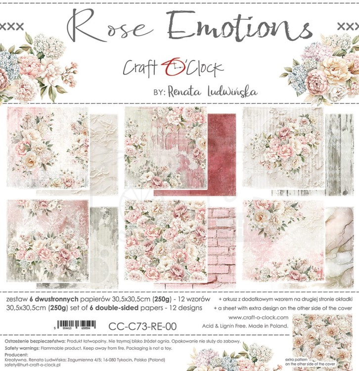 Zestaw papierów do scrapbookingu 30x30 Rose Emotions  CC-C73-RE-00 Craft O'Clock