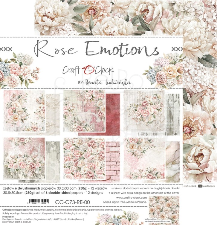 Zestaw papierów do scrapbookingu 30x30 Rose Emotions  CC-C73-RE-00 Craft O'Clock