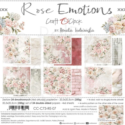 Zestaw papierów do scrapbookingu 20x20 Rose Emotions  CC-C73-RE-07 Craft O'Clock