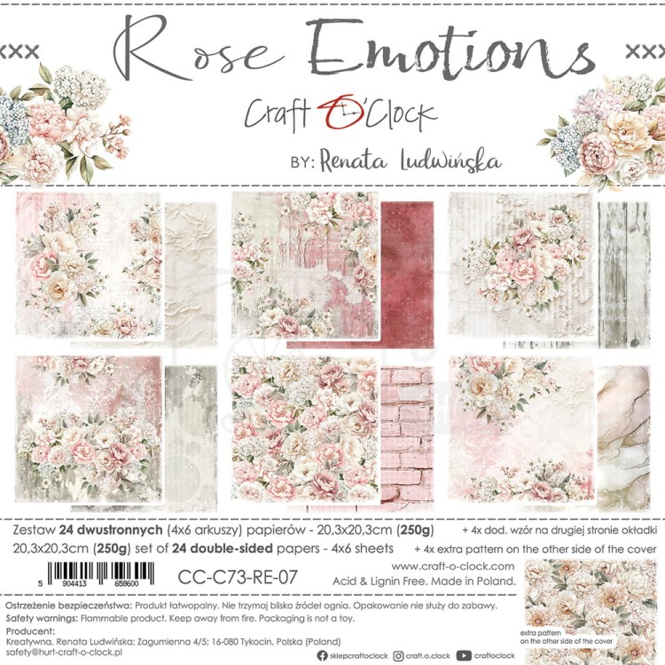 Zestaw papierów do scrapbookingu 20x20 Rose Emotions  CC-C73-RE-07 Craft O'Clock
