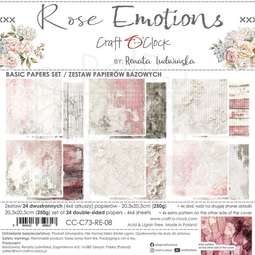 Zestaw papierów do scrapbookingu 20x20 Rose Emotions - Basic CC-C73-RE-08 Craft O'Clock