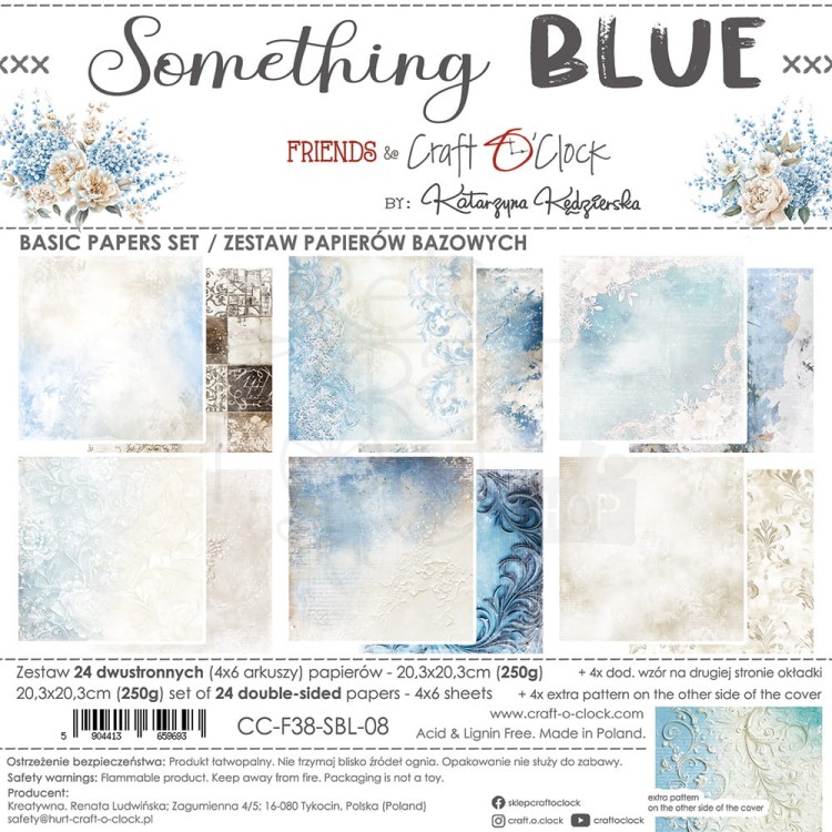 Zestaw papierów do scrapbookingu 20x20 Something Blue - Basic CC-F38-SBL-08 Craft O'Clock