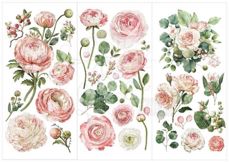 Rub-on transfer 15x30 Blushing Blooms 3 arkusze 675585 Prima
