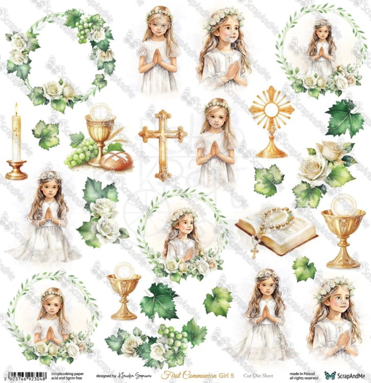Papier 30x30 elementy do wycięcia First Communion Girl 5 ScrapAndMe