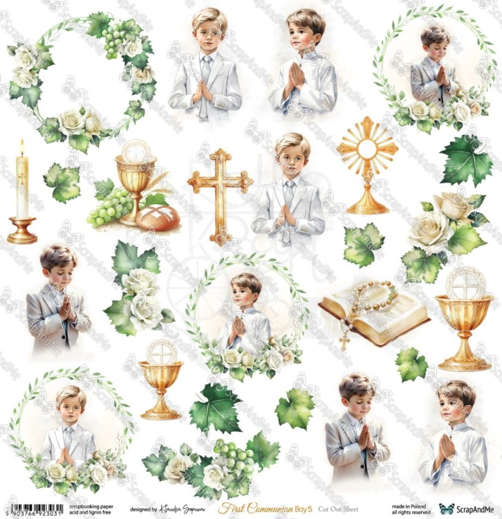Papier 30x30 elementy do wycięcia First Communion Boy 5 ScrapAndMe