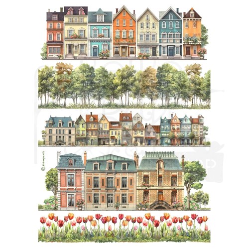 Papier ryżowy do decoupage A4 Best Sellers Domki DFSA4989 Stamperia
