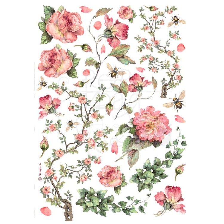 Papier ryżowy do decoupage A4 Best Sellers Róże i bluszcz DFSA4990 Stamperia