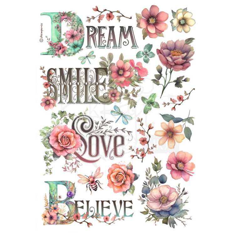 Papier ryżowy do decoupage A4 Best Sellers Dream smile love DFSA4992 Stamperia