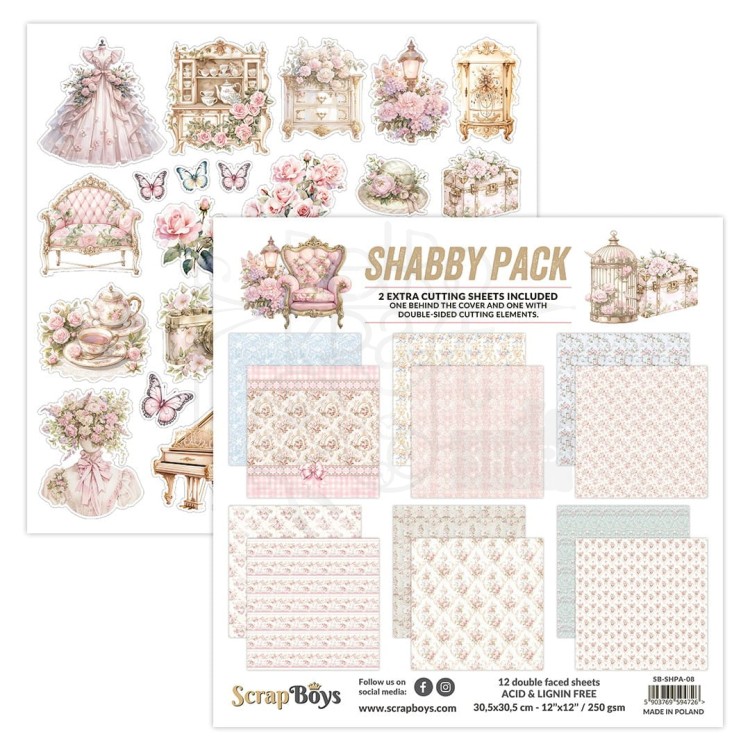 Zestaw papierów do scrapbookingu 30x30 Shabby Pack 08 ScrapBoys