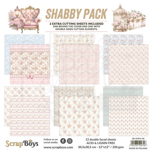 Zestaw papierów do scrapbookingu 30x30 Shabby Pack 08 ScrapBoys
