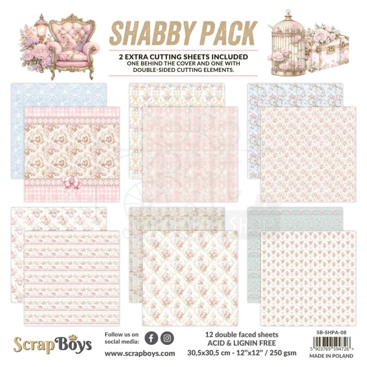 Zestaw papierów do scrapbookingu 30x30 Shabby Pack 08 ScrapBoys