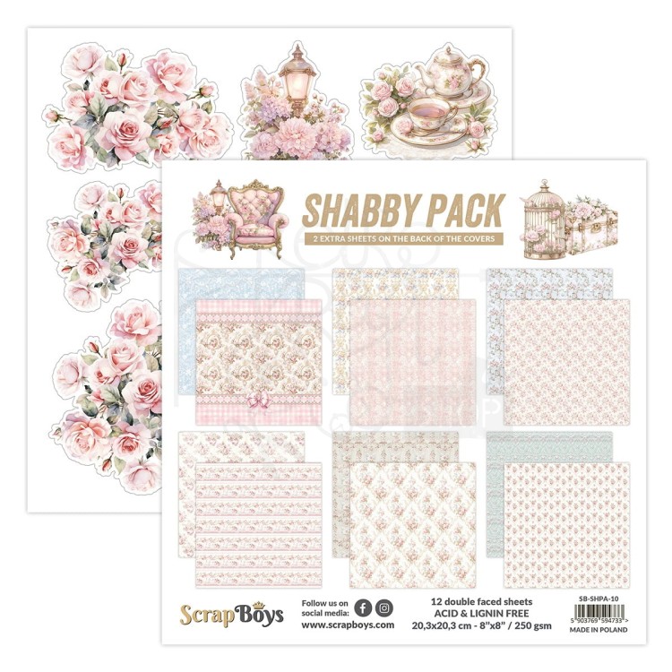 Zestaw papierów do scrapbookingu 20x20 Shabby Pack 10 ScrapBoys